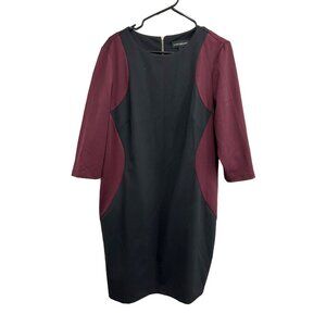 Lane Bryant Womens Colorblock Dress Black Burgundy 3/4 Sleeve Sz 16